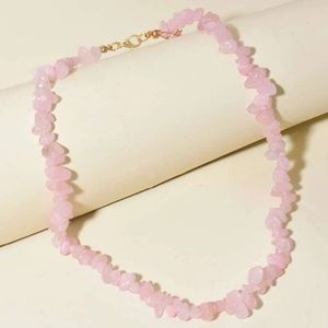 Set of 2 Pink gem necklace and bracelet